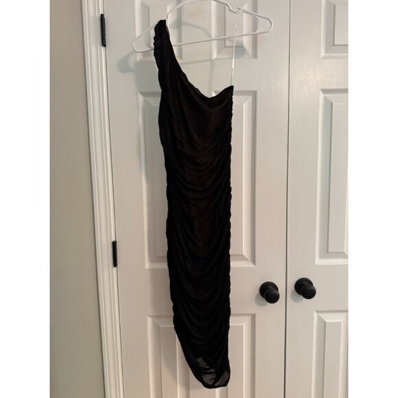 Lulus Black Ruched One-shoulder Bodycon Dress - Size L - Picture 3 of 7